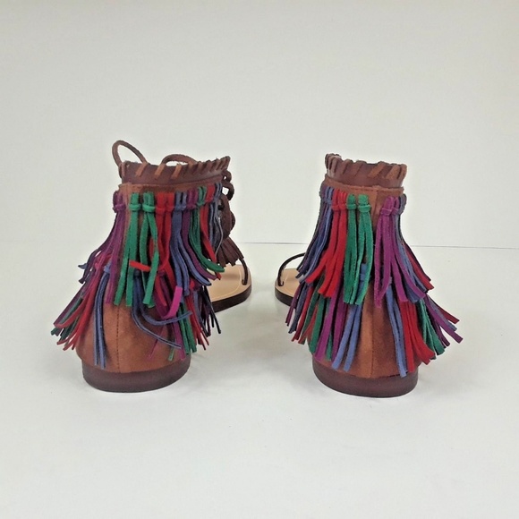 New Zara Leather Boho Summer Fringe Tassel 7.5 - Picture 5 of 8